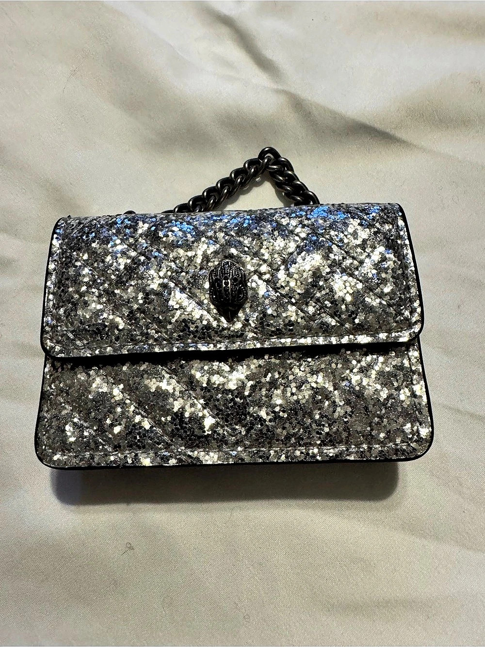 Kurt Geiger Glitter Chain Shoulder Bag in Silver & Black Like New